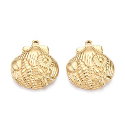 Настоящее золото 18K Ионное покрытие (ip) 304 подвески из нержавеющей стали, оболочки прелести, реальный 18 k позолоченный, 22x20.5x4 мм, отверстие : 1.5~1.6 мм