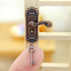 Красная Медь Миниатюрный дверной замок и ключ из сплава, для кукольных аксессуаров, притворяющихся опорными украшениями, Красная медь, 13.5~23.8x4.3~16 мм, 2 шт / комплект