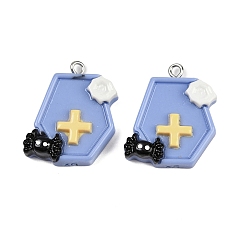 Васильковый Подвески из непрозрачной смолы на Хэллоуин, крестик, с железной платиной петлей, васильковый, 27x22x7.5 мм, отверстие : 2 мм
