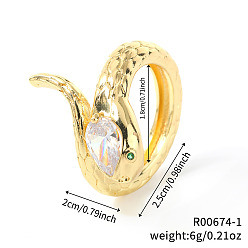 Золотой Открытые кольца-манжеты в форме змеи из латуни с паве из кубического циркония, золотые, 20 мм, внутренний диаметр: 18 мм