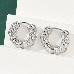 Платина Серьги-кольца из латуни с кубическим цирконием, платина, 17.5x5x15.5 мм