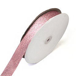 Rosy Brown Sparkle Polyester Satin Ribbons, with Glitter Powder, Rosy Brown, 3/8 inch(9~10mm), about 50yards/roll(45.72m/roll)