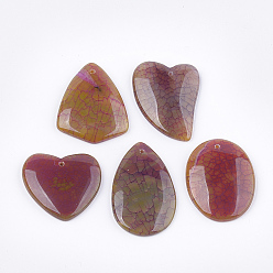 Fire Agate Natural Fire Agate Pendants, Dyed, Mixed Shape, 35~50x31~38x5~7mm, Hole: 1.2mm