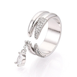 Платина Браслет-манжета с открытыми кольцами, инкрустированный прозрачными кубическими циркониями из латуни., платина, 8 мм, размер США 7 1/4 (17.5 мм)