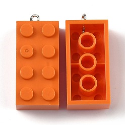 Orange Opaque Acrylic Pendants, with Platinum Iron Loop, Long Rectangle Building Block Charms, Orange, 36x16x11.5mm, Hole: 1.5mm