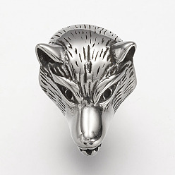 Antique Silver 304 Stainless Steel Hook Clasps, For Leather Cord Bracelets Making, Wolf, Antique Silver, 26x19x21mm, Hole: 5x10mm