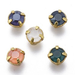 (52) Непрозрачная лаванда Шить на горный хрусталь, стиль мокко, имитация нефрита, стекло горный хрусталь, с позолоченными латунными зубцами, граненые, плоско-круглые, разноцветные, 6x4.5 мм, отверстие : 1 мм