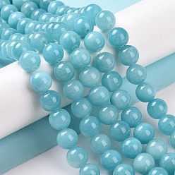 Dark Cyan Natural Mashan Jade Round Beads Strands, Dyed, Dark Cyan, 4mm, Hole: 1mm, about 98pcs/strand, 15.7 inch
