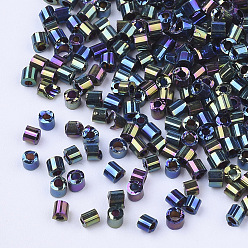 Colorful Electroplate Glass Cylinder Beads, Seed Beads, Round Hole, Iris, Colorful, 1.5~2x1~2mm, Hole: 0.8mm, about 8000pcs/bag, about 85~95g/bag