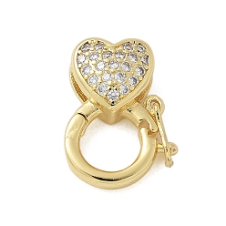 Сердце Застежки-твистеры из латуни с микропейвом и прозрачным фианитом, стойки покрытие, без кадмия и без свинца, долговечный, реальный 18 k позолоченный, сердце, 14.5x11x5 мм, отверстие : 5.5 мм