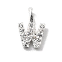Letter W 925 серебро 925 пробы с подвесками из циркония, буквы, Буква W, 10x6.5x1.5 мм, отверстие : 2.5x1.5 мм