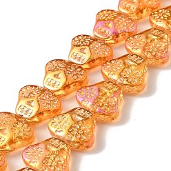 Темно-Оранжевый Прозрачные стеклянные бусины гальваническим пряди, с половиным покрытием цвета радуги, череп головы, темно-оранжевый, 16x19x7 мм, отверстие : 1.2 мм, около 40 шт / нитка, 24.57 дюйм (62.4 см)