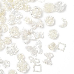 Blanc Kit de recherche de fabrication de bijoux de style imitation perle, bricolage, y compris perle acrylique, cabochon, lien et pendentifs, Formes papillon/feuille/fleur/lune/étoile, blanc, 9~40x11~31x2~12mm, Trou: 1.4~2.7mm, environ1116 pcs / 500 g