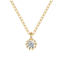 Прозрачный Плоские круглые 925 подвески из стерлингового серебра с кубическими циркониями, золотые, прозрачные, 15.75 дюйм (40 см)