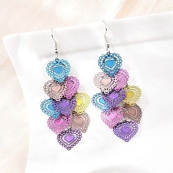 Сердце 430 из нержавеющей стали болтаться серьги, с платиновой фурнитурой для сережек, сердце, 76x30 мм