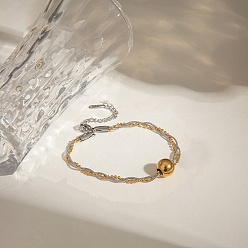 Золотой & Цвет Нержавеющей Стали 304 из нержавеющей стали браслеты многожильных, браслеты из змеиной цепи и шариковой цепи для женщин, золотые и нержавеющая сталь цвет, 7-1/8 дюйм (18.2 см)