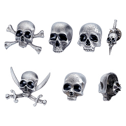 Argent Antique 6 pièces 6 styles de fermoirs de revers en alliage pour vêtements de sac à dos, crane, argent antique, 25~30.5x8.5~37mm, 1 pc / style