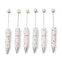 (52) Непрозрачная лаванда Ручка из железного пластика с бусинами, шариковая ручка, с полимерным глинистым горным хрусталем и стеклом, для индивидуальной ручки с ювелирными бусинами, разноцветные, 150x15.5 мм