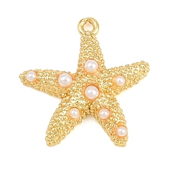 Chapado en Oro Real 18K Colgantes de perlas de imitación de latón y plástico ABS, encanto de estrella de mar, larga duración plateado, sin plomo y cadmio, real 18 k chapado en oro, 19.5x19x4.5 mm, agujero: 13 mm