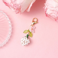 Белый Подвеска в виде цветочного бутона, стеклянный жемчуг и бисер, с акриловыми подвесками и 304 застежками-карабами из нержавеющей стали., белые, 52 мм