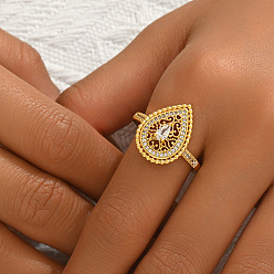 Настоящее золото 18K Кольца для женщин с латунным паве из кубического циркония, полая слеза, реальный 18 k позолоченный, размер США 7 (17.3 мм)