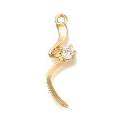 Настоящее золото 18K Латунные микро проложить кубического циркония подвески, без кадмия, без никеля и без свинца, реальный 18 k позолоченный, 22.5x7x3 мм, отверстие : 1.4 мм