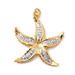 Кристалл 304 из нержавеющей стали эмаль подвески горный хрусталь, прелести морская звезда, ионное покрытие (ip), реальный 18 k позолоченный, кристалл, 26.5x24x2 мм, отверстие : 2.5 мм