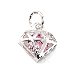 Pink S925 стерлинговое серебро с подвесками из кубического циркония, бриллиантовый шарм, розовые, 9x8.5x3.5 мм, отверстие : 2.5 мм