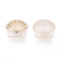 Белый Абс пластиковые жемчужные бисера, формы раковины, золотой металл обвитыми, с половиным покрытием, белые, 12.5x14.5x7.5 мм, отверстие : 1.8 мм, Около 735 шт / 500 г