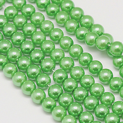 Lime Eco-Friendly Dyed Glass Pearl Round Beads Strands, Grade A, Cotton Cord Threaded, Lime, 6mm, Hole: 0.7~1.1mm, about 72pcs/strand, 15 inch