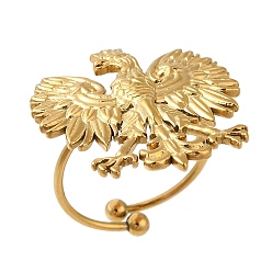 Golden Ion Plating(IP) 304 Stainless Steel Eagle Open Cuff Rings for Women, Golden, 27x25mm