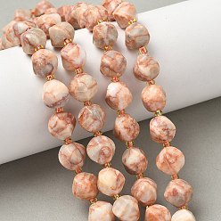 Камень Сетки Бусы из натурального красного камня, с бисером, граненые, твист, 10x9~10x9~10 мм, отверстие : 1 мм, около 33~34 шт / нитка, 15.04''~15.35'' (38.2~39 см)