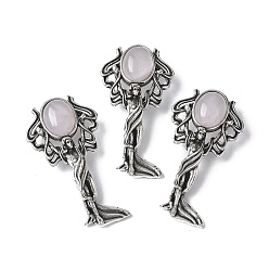 Розовый Кварц Подвески из натурального розового кварца в форме ангела, с целью перехода в кольце, античное серебро, 38x19.5x7.5~9.5 мм, отверстие : 2x6.5 мм