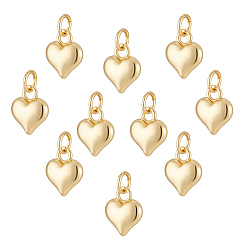 Настоящее золото 18K 10подвески из латуни с гальваническим покрытием, сердце, с целью перехода в кольце, без кадмия и без свинца, долговечный, реальный 18 k позолоченный, 12x9.5x4 мм, отверстие : 3.4 мм