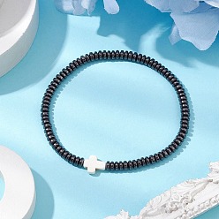 Гематит Браслеты из синтетического гематита и бирюзы, эластичные, для женщин и мужчин, крестик, внутренний диаметр: 2-1/8 дюйм (5.5 см)