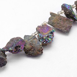 Фиолетовый Гальванические нити шарик натуральный агат, druzy агат, самородки, окрашенные, фиолетовые, 22~37x14~17x17~21 мм, отверстие : 1.5 мм, около 8 шт / нитка, 5 дюйм