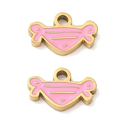 Pink 304 Stainless Steel Enamel Pendants, Underpants Charms, Ion Plating(IP), Golden, Pink, 6x9.5x1.5mm, Hole: 1.4mm