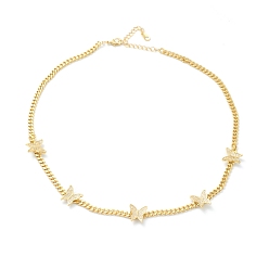 Настоящее золото 18K Колье-чокеры с прозрачным кубическим цирконием из латуни с микропаве, с бордюрами, бабочка, реальный 18 k позолоченный, 15.94 дюйм (40.5 см)