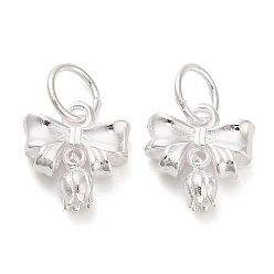 Серебро 925 бант из стерлингового серебра с цветочными подвесками, с перемычками и 925 штампом, серебряные, 11x10x3.5 мм, отверстие : 4 мм