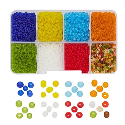 Gemischte Farbe 8 Farben Glas Rocailles, gefrosteten Farben, Runde, Gemischte Farbe, 2 mm, Bohrung: 1 mm, etwa 15 g / Farbe