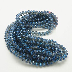 Mixed Color Electroplate Glass Beads Strands, Faceted Rondelle, Mixed Color, 3.5x2.5~3mm, Hole: 1mm, about 100pcs/strand, 10 inch