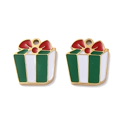 Golden Ion Plating(IP) 304 Stainless Steel Charms, with Enamel, Gift Box Charm, Golden, 14x12x1.5mm, Hole: 1.5mm