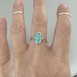 Бирюза Кольца из сплава и бирюзы для женщин, овальные, бирюзовые, размер США 9 (18.9 мм)