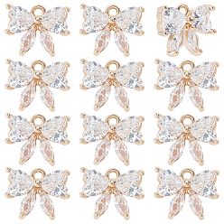 Прозрачный 12шт. латунные стеклянные подвески, очарование бабочки, золотой свет, граненые, прозрачные, 10x12x4 мм, отверстие : 1.4 мм