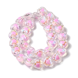 Pink Handmade Glass Beads Strands, with Enamel, Heart, Pink, 11~12x12~12.5x6~6.5mm, Hole: 0.6mm, about 30pcs/strand, 13.27''(33.7cm)