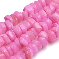Ярко-Розовый Стеклянные бусы нити, для изготовления ювелирных изделий, diy crafts, окрашенные, чипсы наггетс, ярко-розовый, 6.2x6.2x1.3 мм, отверстие : 0.8 мм, около 107 шт / нитка, 15.16 дюйм (38.5 см)