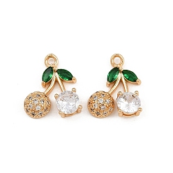 Прозрачный Латунные микро проложить кубического циркония подвески, черри прелести, реальный 18 k позолоченный, прозрачные, 17x15x4 мм, отверстие : 1.6 мм