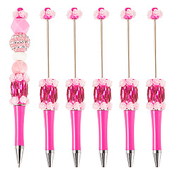 Темно-Розовый Пластиковая шариковая ручка с цветком, ручка из нержавеющей стали с бусинами, для индивидуальной ручки своими руками, темно-розовыми, 146x20 мм