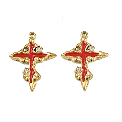 Настоящее золото 18K 304 нержавеющей стальной эмали подвески, крест прелести, со стразами, ионное покрытие (ip), реальный 18 k позолоченный, 30x22.5x3.5 мм, отверстие : 1.5 мм