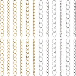 Золотой & Цвет Нержавеющей Стали 120 шт 4 стиль 304 удлинитель для цепей из нержавеющей стали, концевые цепи, золотые и нержавеющая сталь цвет, 25 мм, ссылка: 3~4x1.6~3x0.4~0.5 mm, 30 шт / стиль